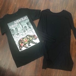 Plain black long sleeve & short sleeve graphic Tee